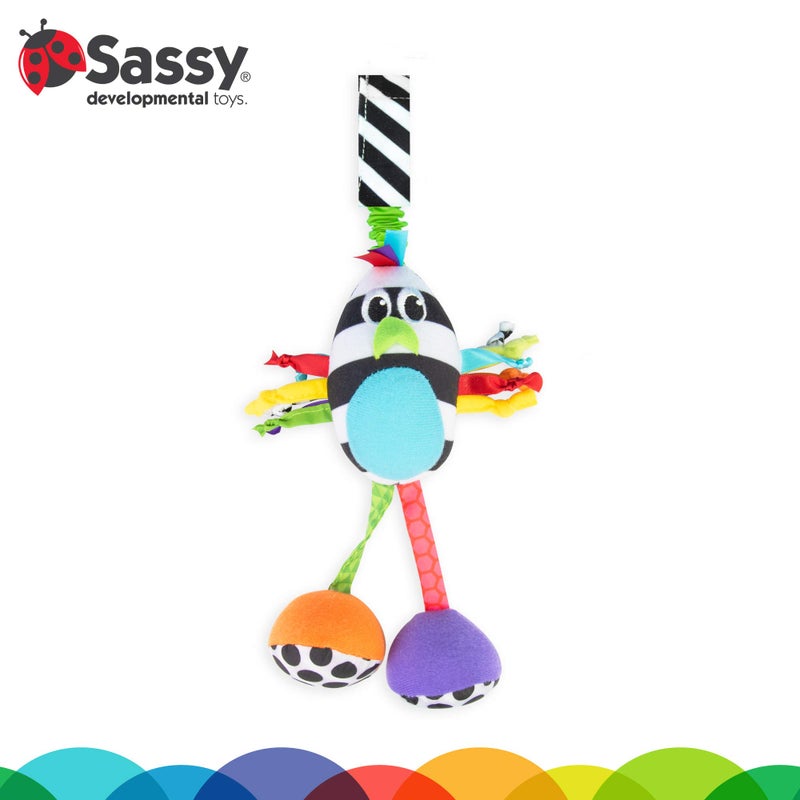 Sassy Boppinâ€™ Birdie | Developmental Plush Toy for Early Learning | High Contrast | Attaches to Baby Gear for Travel | for Ages Newborn and Up (80660) - Image 2