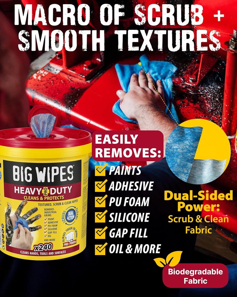 Big Wipes Heavy Duty Pro+ Hand Wipes – Textured Dual-Sided Cleaning Wipes for Paint, Grease, Oil - Industrial Cleaning Products for Tools & Surfaces - Heavy Duty Hand Cleaner - 2 Buckets x480 Wipes Trusted all-purpose quality - Image 2