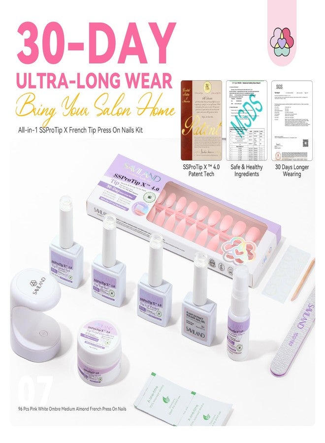SAVILAND Almond Nail Tips 30 Days Wear: 96 Pcs 16 Sizes French Tip Nails Pink White Ombre Full Cover False Nail Tips Strong Nail Glue For Nail Tips Nail Primer Builder Nail Gel LED Lamp Manicure Kit - Image 2