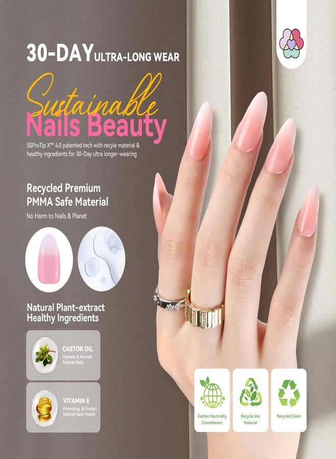 SAVILAND Almond Nail Tips 30 Days Wear: 96 Pcs 16 Sizes French Tip Nails Pink White Ombre Full Cover False Nail Tips Strong Nail Glue For Nail Tips Nail Primer Builder Nail Gel LED Lamp Manicure Kit - Image 5