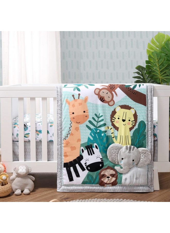 The Peanut Shell The Peanutshell 3 Piece Baby Crib Bedding Set for Boys & Girls - Newborn, Infant & Toddler Nursery Bed Set Decor with Fitted Crib Sheet, Dust Ruffle Comforter - Safari Adventures - Image 1