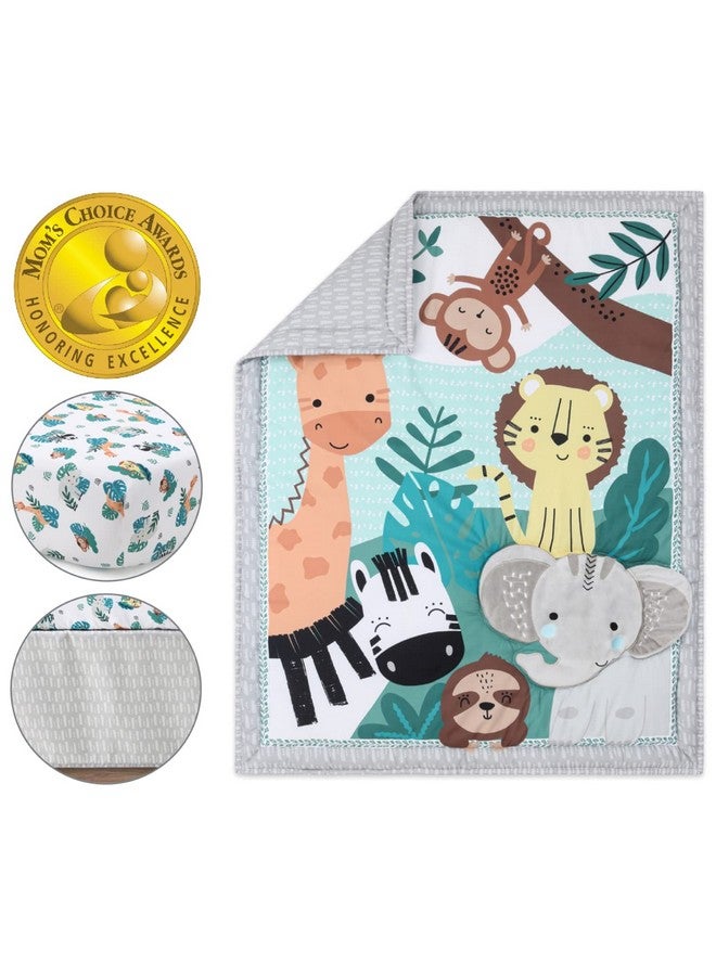 The Peanut Shell The Peanutshell 3 Piece Baby Crib Bedding Set for Boys & Girls - Newborn, Infant & Toddler Nursery Bed Set Decor with Fitted Crib Sheet, Dust Ruffle Comforter - Safari Adventures - Image 2