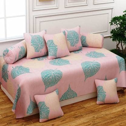 PRISCILLA PRISCILLA 250 TC Glace Cotton Diwan Set for Living RoomDrawing RoomBedroom Set of 8 1 Single Bedsheet 5 Cushion Covers 2 Bolster Covers Multicolor 13  - Image 1