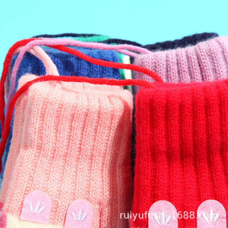 Thickened Children'S Gloves Male And Primary School Children'S Baby Fleece-Lined Lanyard Full Finger Cartoon Double Layer Gloves Female And Middle School Children'S Warm Gloves - Image 5