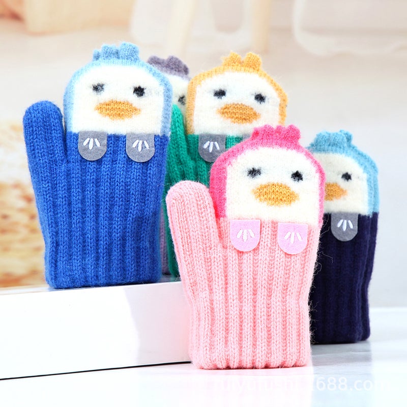 Thickened Children'S Gloves Male And Primary School Children'S Baby Fleece-Lined Lanyard Full Finger Cartoon Double Layer Gloves Female And Middle School Children'S Warm Gloves - Image 2