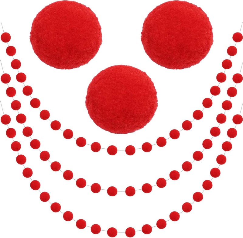 Jishi 3Pk Red Felt Berry Pom Pom Ball Garland Christmas Decorations Indoor Home Decor, Cute Red Berry Christmas Tree Ornaments, String of Pompom Bead Garland Hanging Xmas Holiday Birthday Party Banner - Image 1