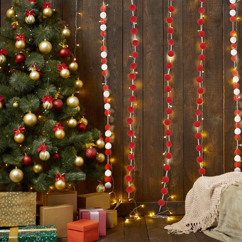 Jishi 3Pk Red Felt Berry Pom Pom Ball Garland Christmas Decorations Indoor Home Decor, Cute Red Berry Christmas Tree Ornaments, String of Pompom Bead Garland Hanging Xmas Holiday Birthday Party Banner - Image 4