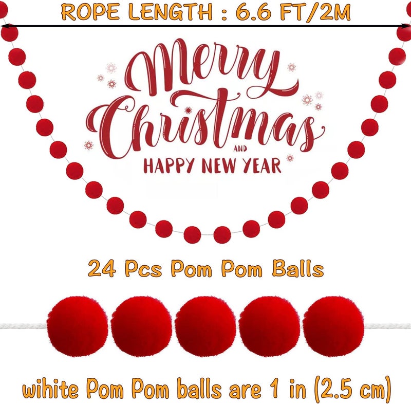 Jishi 3Pk Red Felt Berry Pom Pom Ball Garland Christmas Decorations Indoor Home Decor, Cute Red Berry Christmas Tree Ornaments, String of Pompom Bead Garland Hanging Xmas Holiday Birthday Party Banner - Image 2