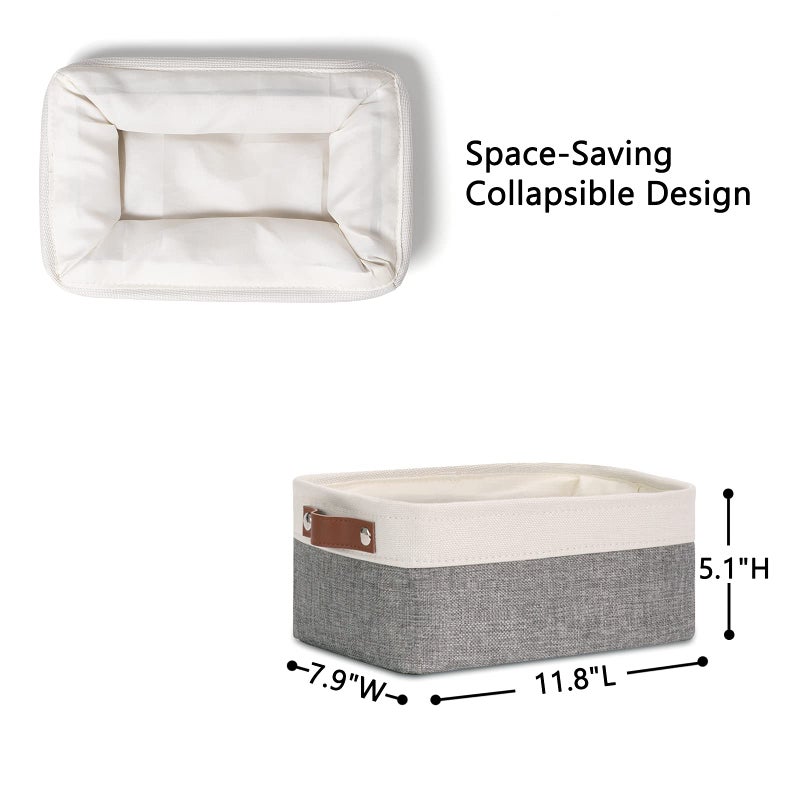 DULLEMELO سلال تخزين صغيرة DULLEMELO 6 عبوة  سلال تخزين هدايا قابلة للطي من القماش للرفوف  الخزائن  حضانة  المنزل  تنظيم المكتب  صناديق تخزين مستطيلة من الكانفاس والكتان (6 عبوة  أبيض ورمادي) - Image 4
