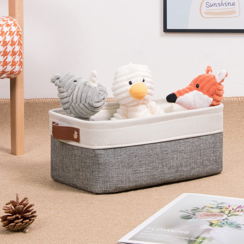 DULLEMELO سلال تخزين صغيرة DULLEMELO 6 عبوة  سلال تخزين هدايا قابلة للطي من القماش للرفوف  الخزائن  حضانة  المنزل  تنظيم المكتب  صناديق تخزين مستطيلة من الكانفاس والكتان (6 عبوة  أبيض ورمادي) - Image 2