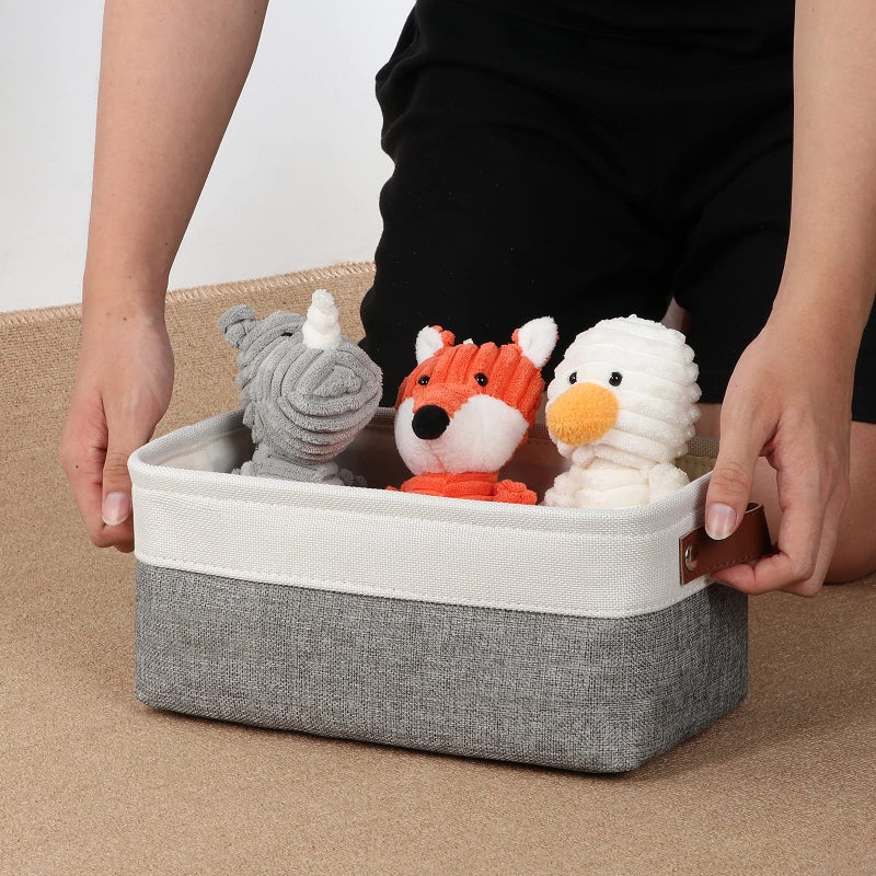 DULLEMELO سلال تخزين صغيرة DULLEMELO 6 عبوة  سلال تخزين هدايا قابلة للطي من القماش للرفوف  الخزائن  حضانة  المنزل  تنظيم المكتب  صناديق تخزين مستطيلة من الكانفاس والكتان (6 عبوة  أبيض ورمادي) - Image 3