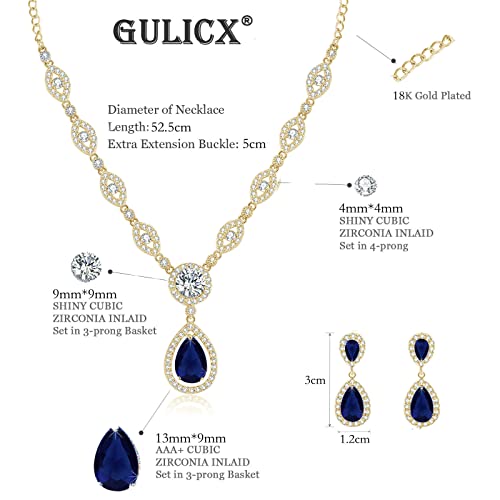 GULICX Jewelry Set for Womens, Gold Plated Teardrop Rhinestone Wedding Bridesmaid Prom Jewelry Set Pendant Necklace Drop Dangle Earrings Set for Brides - Image 2
