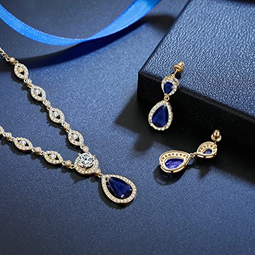 GULICX Jewelry Set for Womens, Gold Plated Teardrop Rhinestone Wedding Bridesmaid Prom Jewelry Set Pendant Necklace Drop Dangle Earrings Set for Brides - Image 4