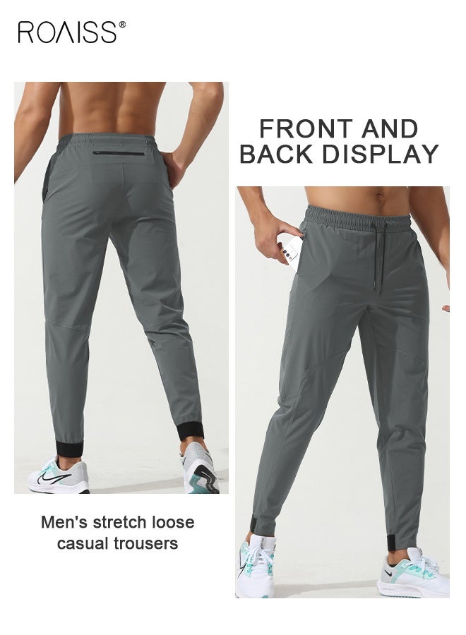 رويس سراويل رياضية للرجال للجري واللياقة البدنية وركوب الدراجات سريعة الجفاف منسوجة للتمرين مع جيوب متعددة وحزام خصر مرن وأساور مدببة مريحة وفضفاضة تناسب السراويل الطويلة غير الرسمية - Image 5