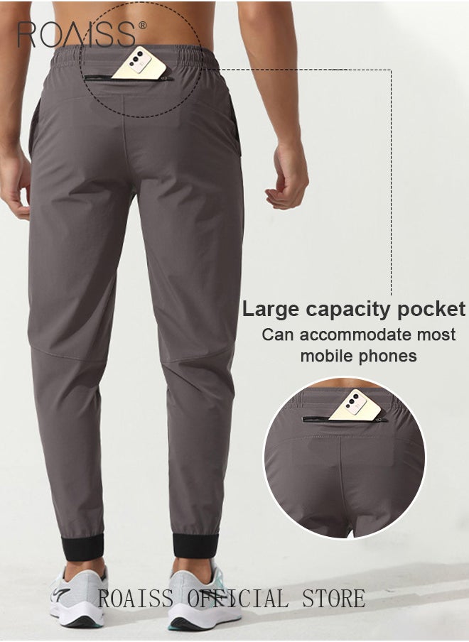 roaiss Men Sports Pants for Running Fitness Cycling Quick Dry Woven Workout Pants with Multiple Pockets Elastic Waistband and Tapered Cuffs Comfortable and Loose Fit Casual Long Trousers  - Image 1
