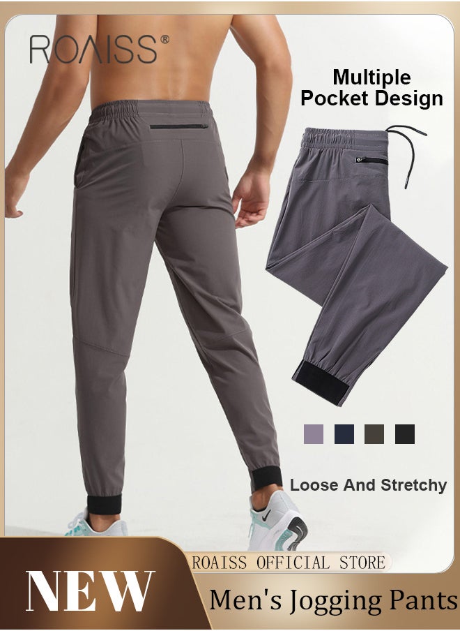 roaiss Men Sports Pants for Running Fitness Cycling Quick Dry Woven Workout Pants with Multiple Pockets Elastic Waistband and Tapered Cuffs Comfortable and Loose Fit Casual Long Trousers  - Image 2