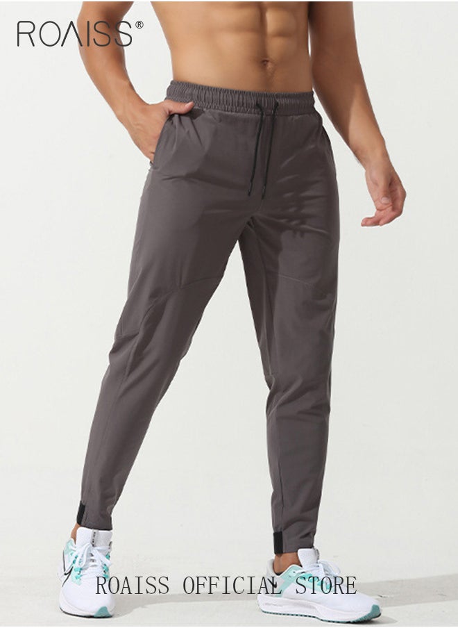 roaiss Men Sports Pants for Running Fitness Cycling Quick Dry Woven Workout Pants with Multiple Pockets Elastic Waistband and Tapered Cuffs Comfortable and Loose Fit Casual Long Trousers  - Image 4