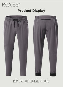 roaiss Men Sports Pants for Running Fitness Cycling Quick Dry Woven Workout Pants with Multiple Pockets Elastic Waistband and Tapered Cuffs Comfortable and Loose Fit Casual Long Trousers  - Image 3