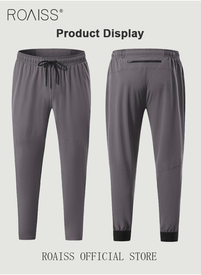 roaiss Men Sports Pants for Running Fitness Cycling Quick Dry Woven Workout Pants with Multiple Pockets Elastic Waistband and Tapered Cuffs Comfortable and Loose Fit Casual Long Trousers  - Image 3