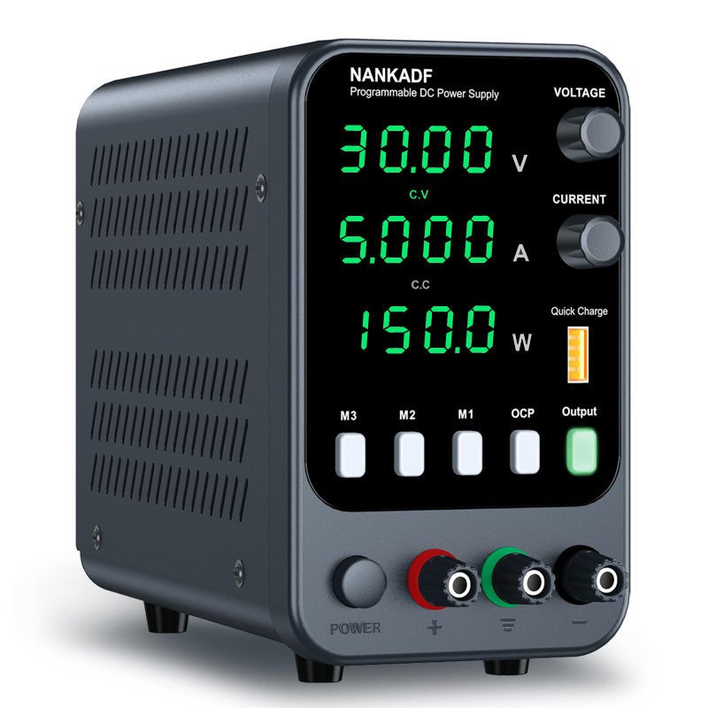 NANKADF DC Power Supply Bench Power Supply with Memory Storage RecallVariable Power Suppy with Encoder Adjustment Knob 5V36A USB QuickCharge OCP Short Circuit Alarm 030v 05a