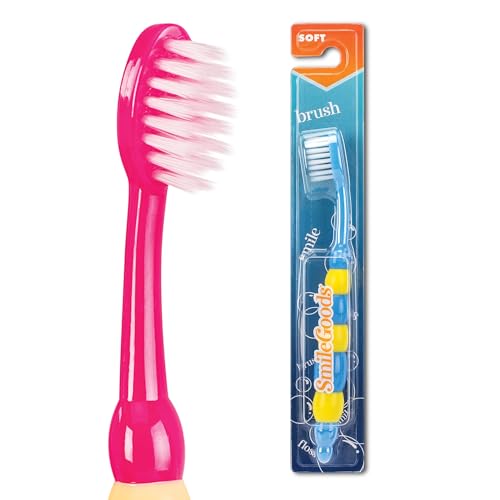 Practicon فرشاة أسنان الأطفال SmileGoods Y263، 26 شعيرة، مقبض فقاعي، فرش أسنان معبأة بشكل فردي، ألوان متنوعة، عبوة كبيرة من 72 - Image 1