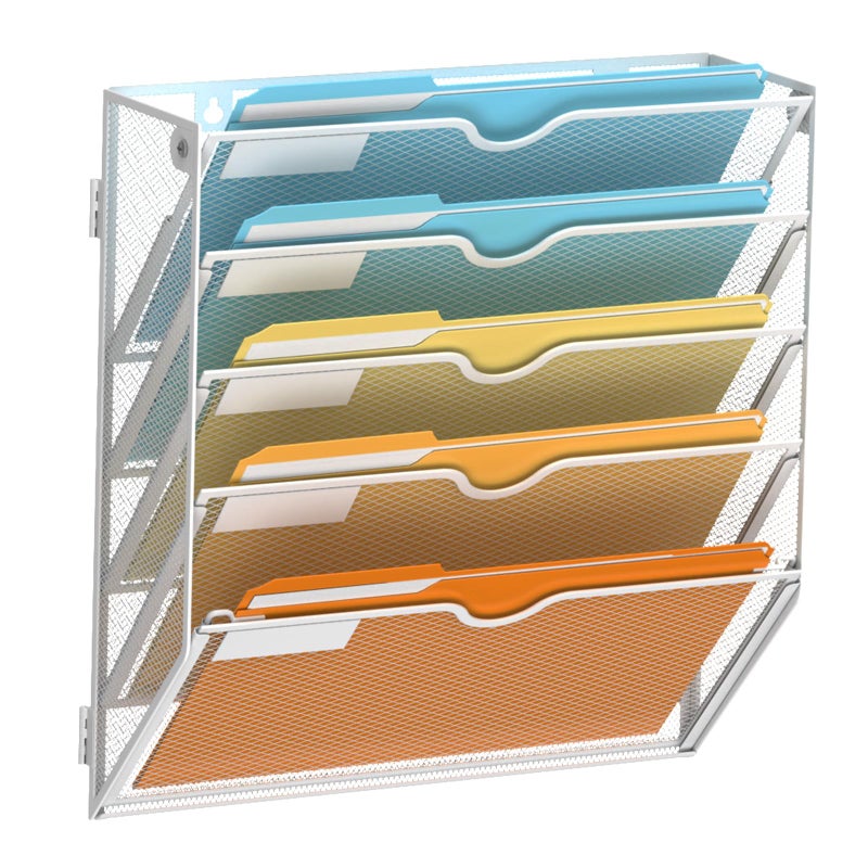 SUPEASY 5 Tier Wall File Organizer Hanging Wall Mounted Mail Organizer with Label Slots Metal Mesh File Holder Magazine Rack for Office Home School or Classroom White - Image 2