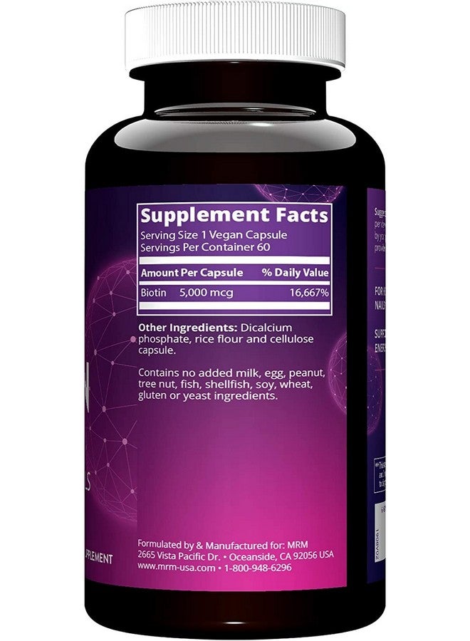 MRM Nutrition Biotin ; Hair + Skin + Nails ; Cellular Energy ; Vegan + Glutenfree ; Nongmo Project Verified ; 60 Servings - Image 3