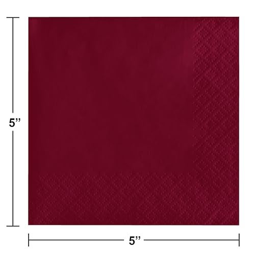 Creative Converting Touch of Color 200 Count 2-Ply Paper Beverage Napkins, Burgundy, 5" x 5" - Image 3