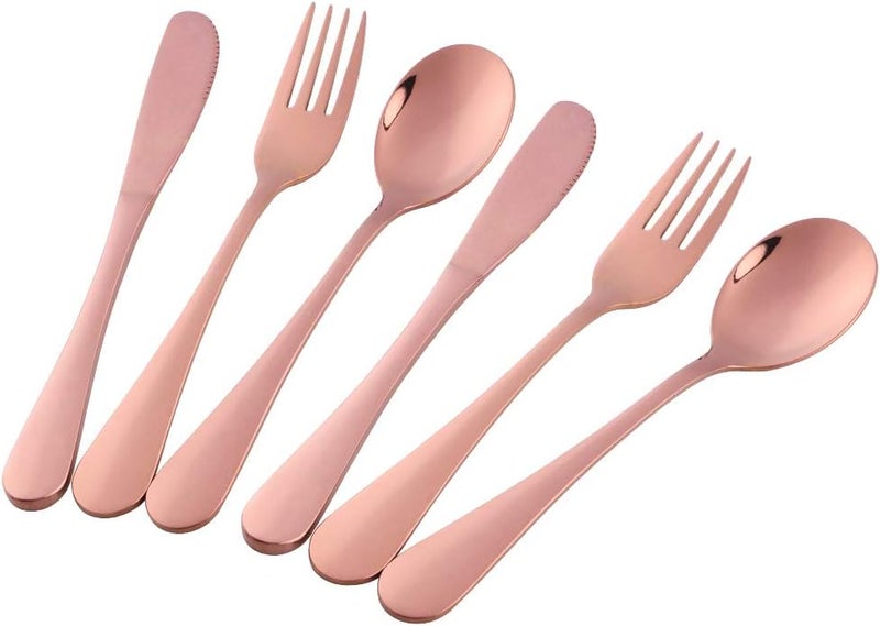Bisda Flatware Silverware sets 6pcs 188 Stainless Steel Cutlery Serving for 2 BPAfree Dinner Knife Fork Spoon Kitchen Utensils Mirror Polished Rose Gold2 - Image 1