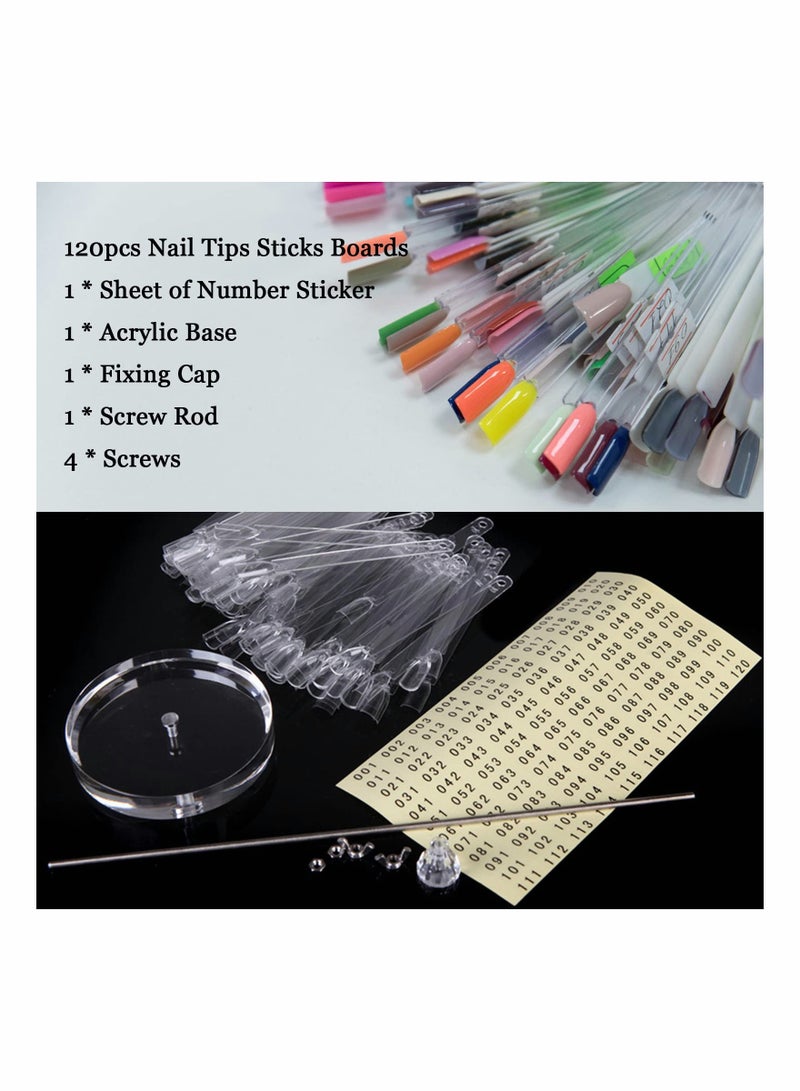 Clear Nail Art Color Chart Display Stand with 120 Pcs False Nail Practice Tips Sticks, Spiral Shelf for Salon Polish Gel Showcase, Ideal Nail Practice Tool. - Image 4