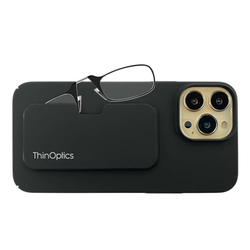 ThinOptics Slimline Rectangular Reading, iPhone 15 Pro Max Case/Black Glasses, 44 mm + 1.5 - Image 1