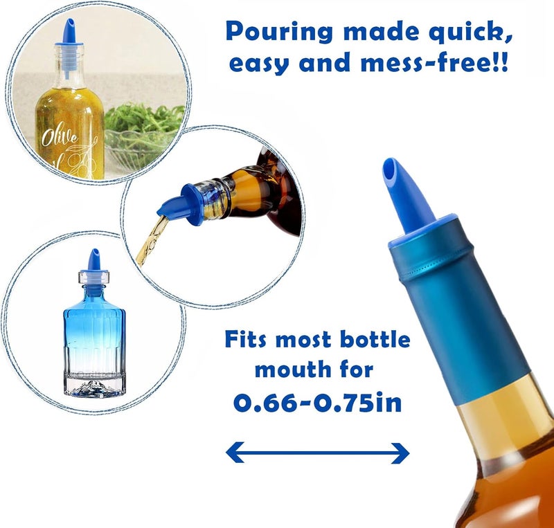 WAFJAMF 4 Pack Plastic Liquor Free Flow Pourers, Liquor Bottle Pourers for Alcohol, Syrup, Olive Oil, Mixed Drinks, Vinegar (Blue-4 Pack) - Image 2