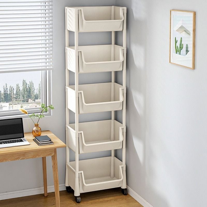 Plastic 5-Tier Rolling Bookcase with Hooks - Image 1