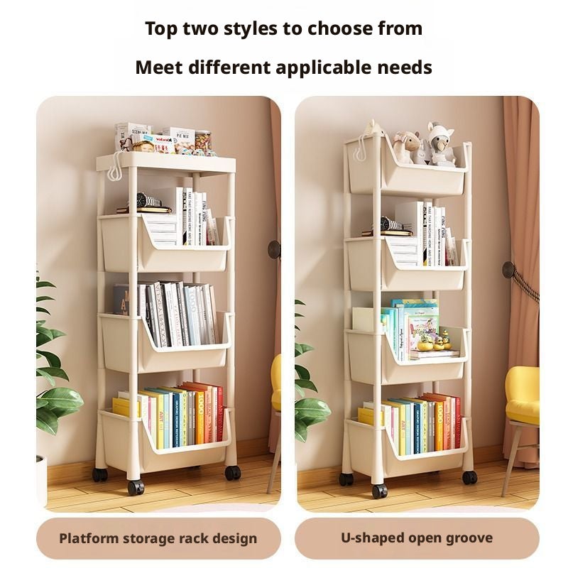 Plastic 5-Tier Rolling Bookcase with Hooks - Image 2