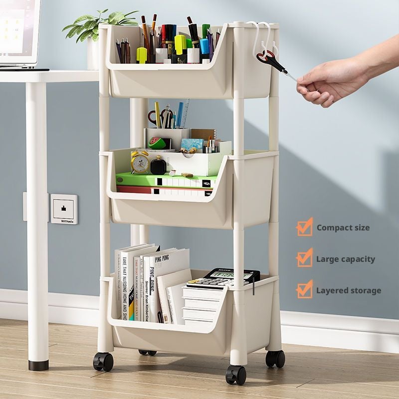 Plastic 5-Tier Rolling Bookcase with Hooks - Image 4
