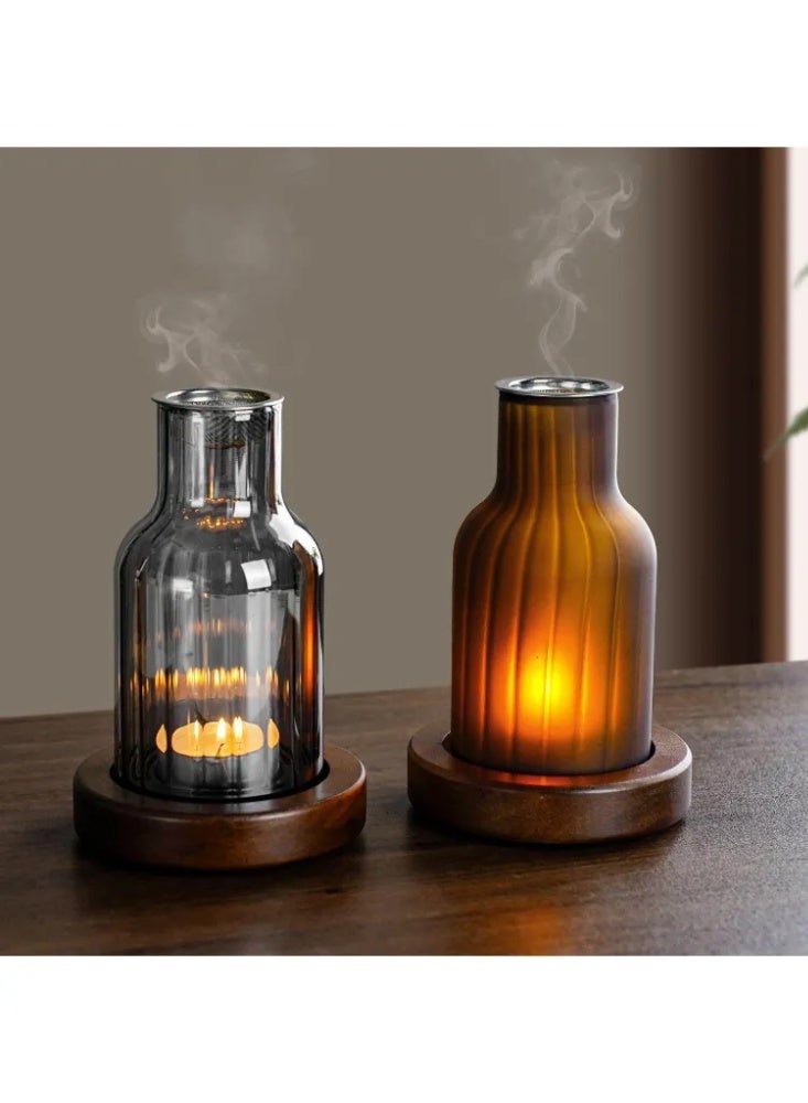 مبخرة عطر زجاجية مخططة رأسية عتيقة بقاعدة خشبية، مصباح عطر لعود والبخور والصندل، ديكور عطري للمنزل وغرف النوم - Image 3