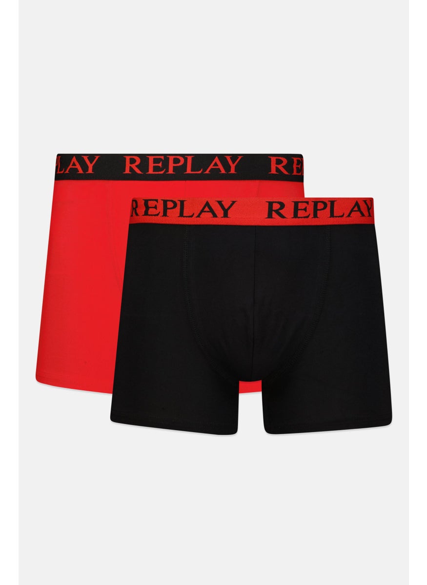 Replay Men 2 Pack Brand Logo Trunks, Black/Red  - Image 1