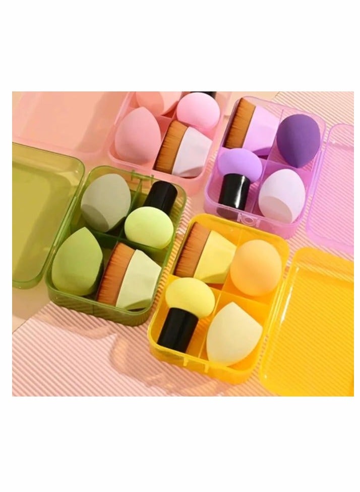 KIKI Foundation Brush with 3 Makeup Sponges – 4-in-1 Makeup Application Set for Liquid, Cream & Powder – Includes Magic Foundation Brush, Handled Sponge Tool & Travel Storage Box - Image 1