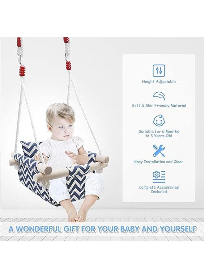 Secure Canvas and Wooden Baby Hanging Swing Seat Chair Indoor and Outdoor Hammock Backyard Outside Swing Kids Toys Swings 6-36 Months with Lace Décor Cushion and Natural Wooden Ring, Gray - Image 3