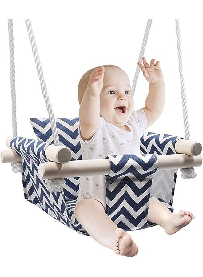 Secure Canvas and Wooden Baby Hanging Swing Seat Chair Indoor and Outdoor Hammock Backyard Outside Swing Kids Toys Swings 6-36 Months with Lace Décor Cushion and Natural Wooden Ring, Gray - Image 1