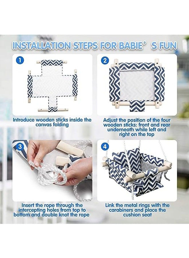 Secure Canvas and Wooden Baby Hanging Swing Seat Chair Indoor and Outdoor Hammock Backyard Outside Swing Kids Toys Swings 6-36 Months with Lace Décor Cushion and Natural Wooden Ring, Gray - Image 4