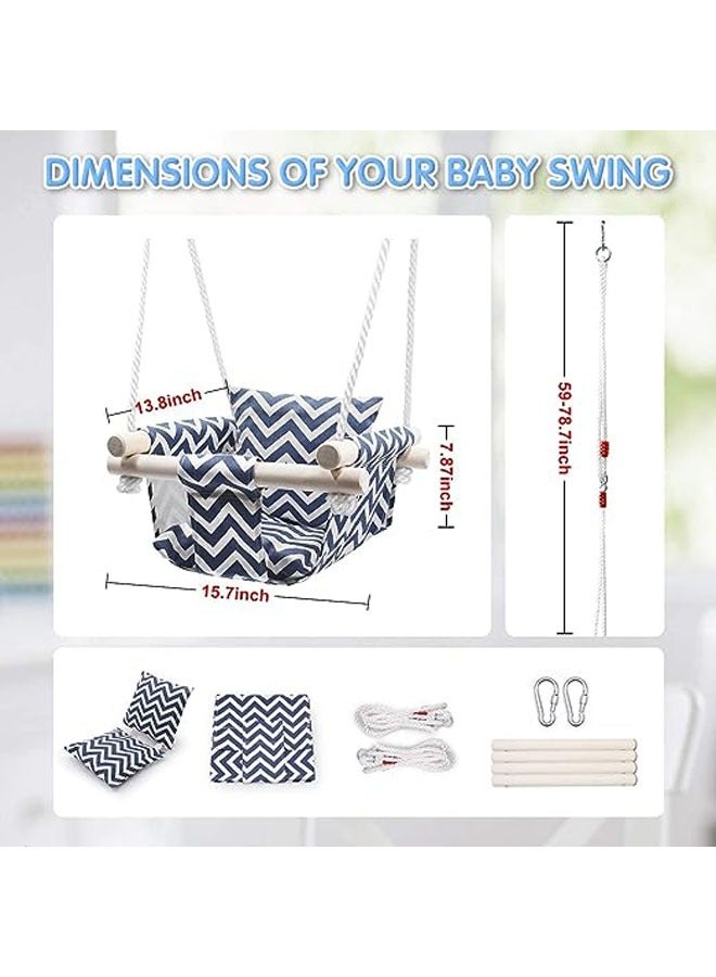 Secure Canvas and Wooden Baby Hanging Swing Seat Chair Indoor and Outdoor Hammock Backyard Outside Swing Kids Toys Swings 6-36 Months with Lace Décor Cushion and Natural Wooden Ring, Gray - Image 2