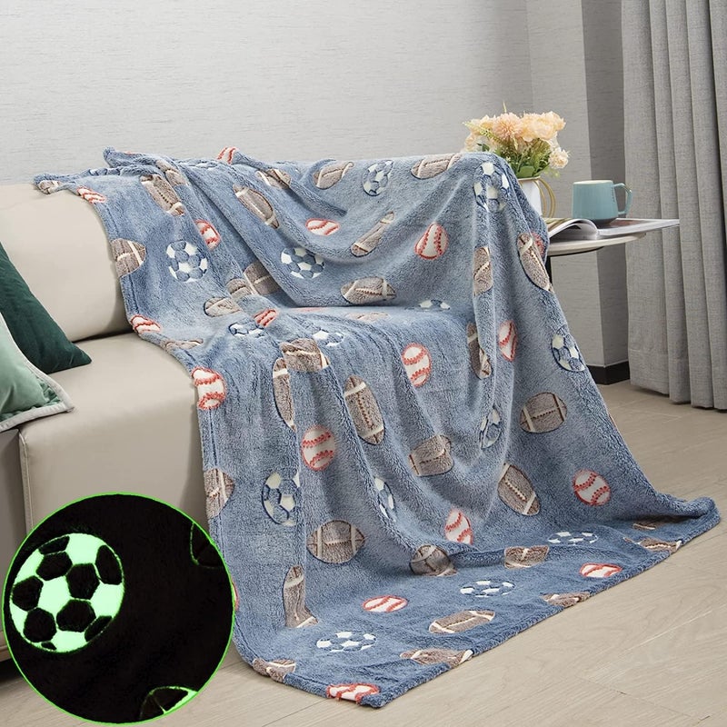 TEMSON Blankets for Kids - Glow in The Dark Blanket, Football Print, Light Weight Soft Cozy All Weather Blankets for Toddlers Baby Boys & Girls - Image 1