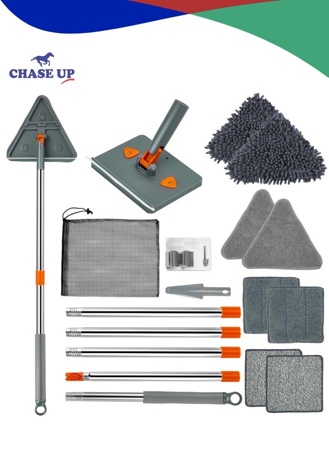 Chase Up Wall Cleaner Tool with Long Handle, 72" Extendable Long Handle , 3-in-1 Adjustable Baseboard Cleaner with 8 Replacement Microfiber Chenille Pads Feather Duster for for Window Floor - Image 1