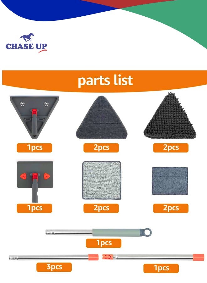 Chase Up Wall Cleaner Tool with Long Handle, 72" Extendable Long Handle , 3-in-1 Adjustable Baseboard Cleaner with 8 Replacement Microfiber Chenille Pads Feather Duster for for Window Floor - Image 2