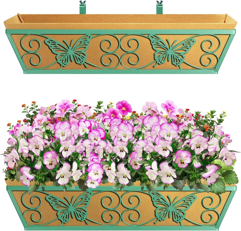 Karlliu 2 Pack 24 Inch Window Boxes Planters Railing Planter Box with Adjustable Brackets for Porch Fence Patio Balcony Hanging Flower Baskets with Woven Fabric for Outdoor Garden Decor - Green - Image 5