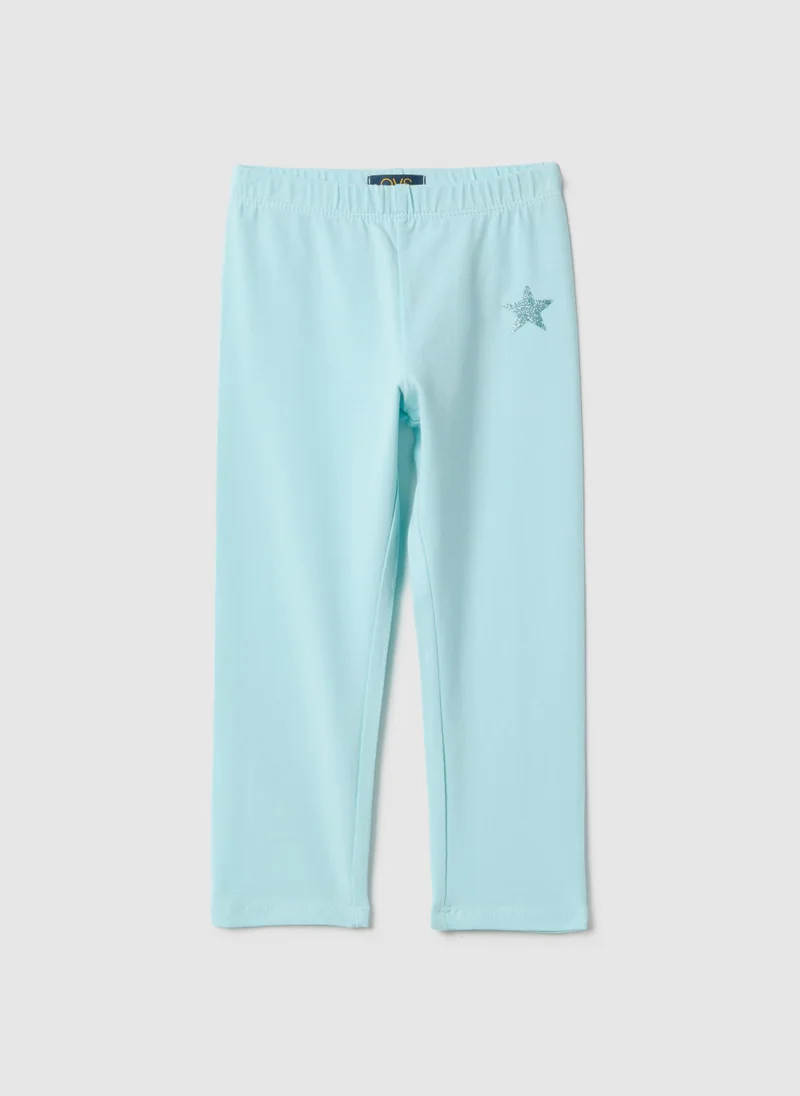 او في اس Ovs Girls' Slim Fit Blue Stretch Cotton Leggings With Star