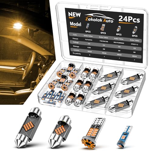 Zakolak 24PCS LED Interior Car Lights, Extremely Bright LED Bulb Kit, Applicable to Dome Map Door Lights and Other Parts Replacement for Your Cars, to Help You See Inside The Car at Night（Yellow） - Image 1