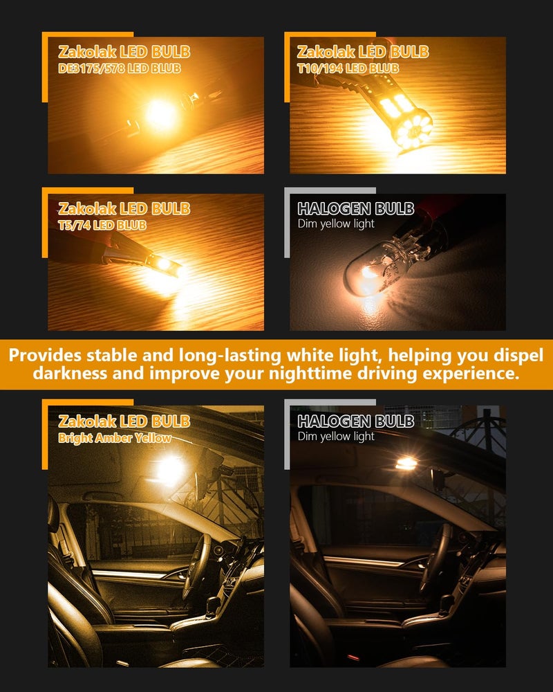 Zakolak 24PCS LED Interior Car Lights, Extremely Bright LED Bulb Kit, Applicable to Dome Map Door Lights and Other Parts Replacement for Your Cars, to Help You See Inside The Car at Night（Yellow） - Image 3