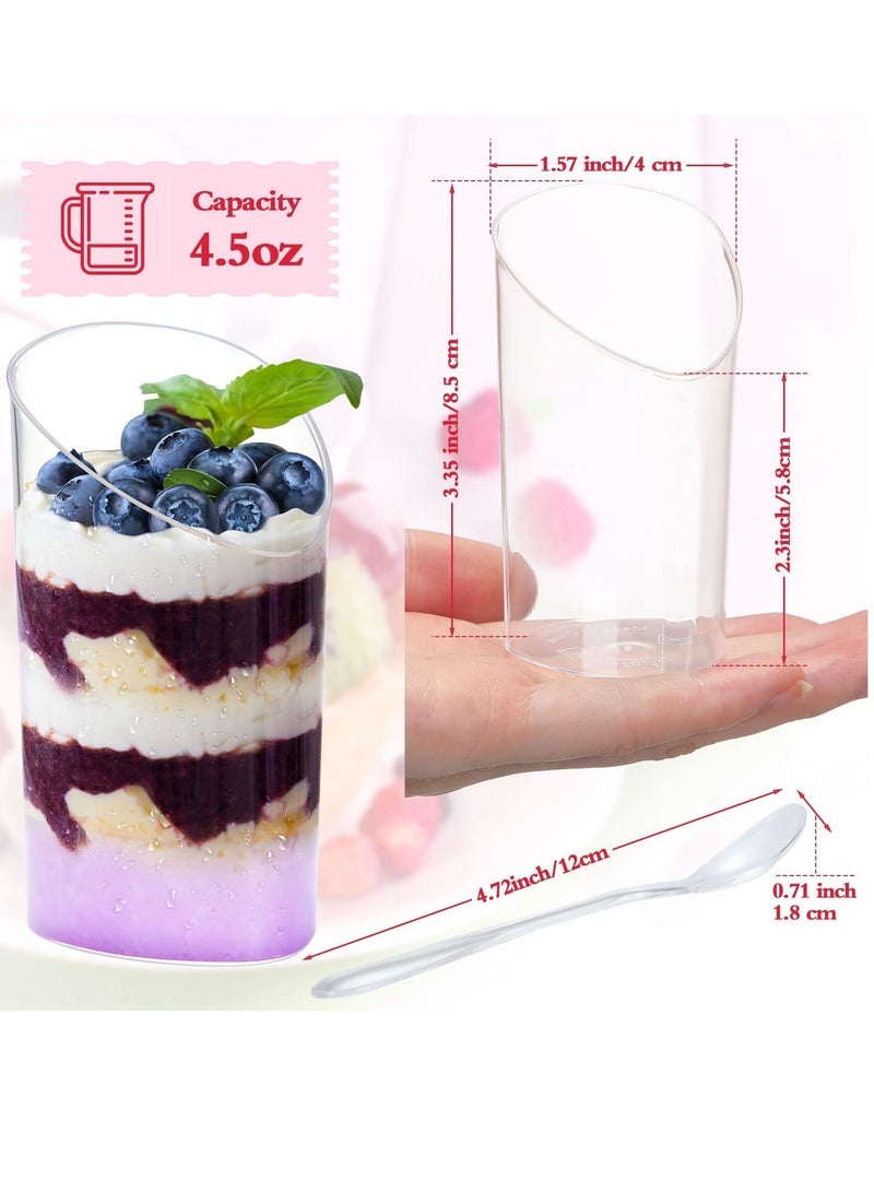 NIBEMINENT Plastic Dessert Cups with Spoons, 100 Pcs Mini Mousse Disposable Hard Transparent Ice Cream Square Tilted Parfait Suitable for Parties, Holiday Birthdays, Etc.  - Image 4